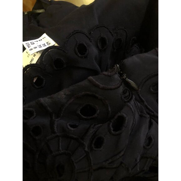 Y2K MOSCHINO CHEAP And CHIC. Black Babydoll Empire Waist. Draped Floral Eyelet M - Picture 10 of 10